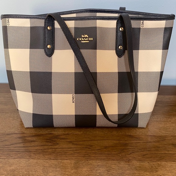 Coach Handbags - Authentic Coach Navy and Cream Buffalo Plaid Tote